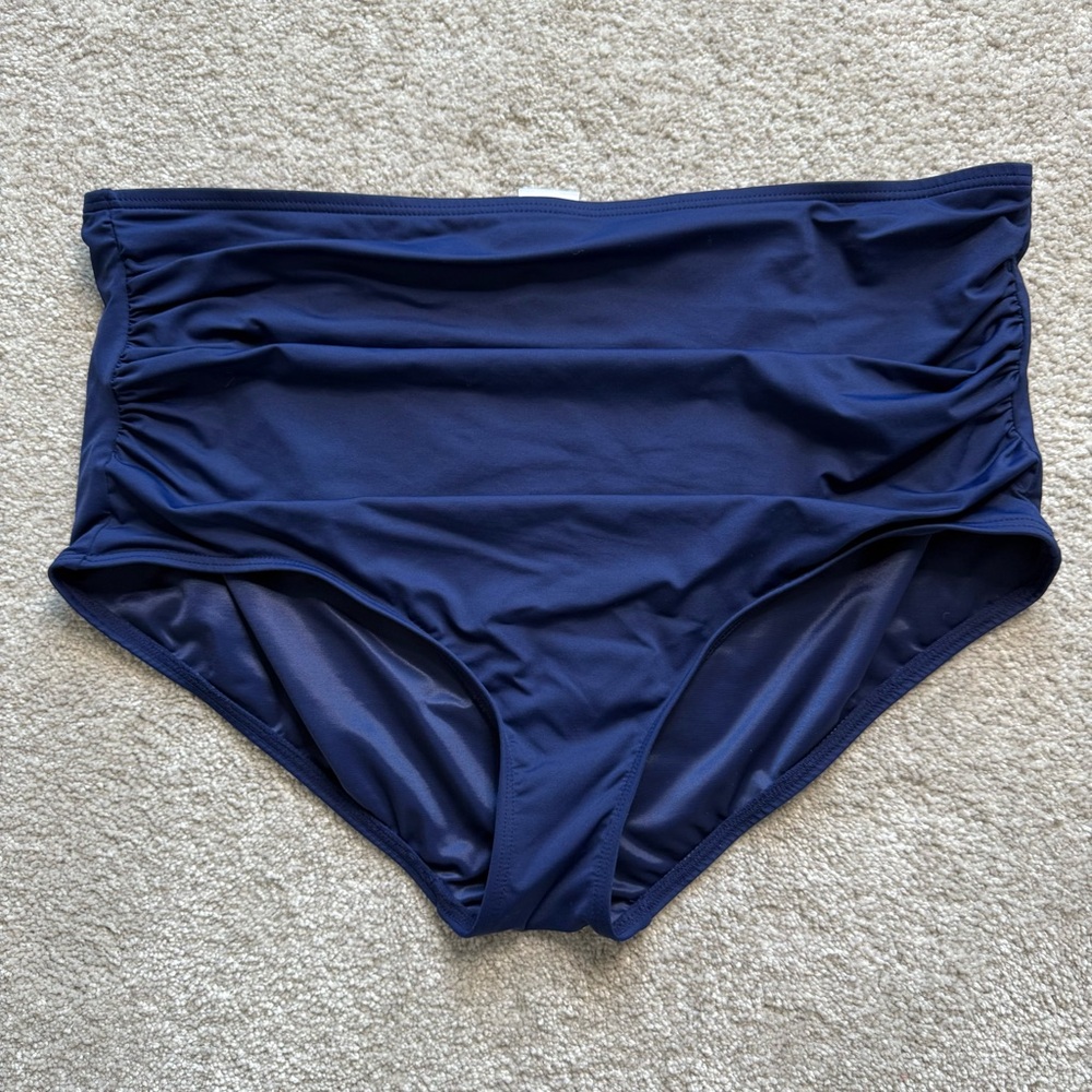 Land’s End Tummy Control High Waisted Retro Bikini Seim Bottoms Deep Sea Navy 3X - Picture 2 of 9